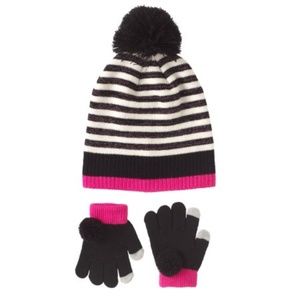 Pink Platinum Girls Pom Pom Hat & Glove Set